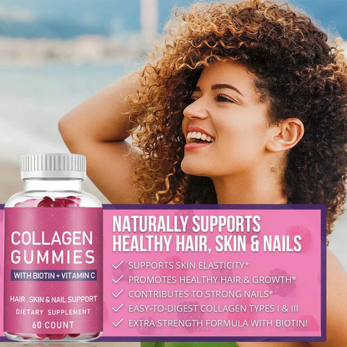 Collagen Gummies with Biotin + Vitamin C – Hair, Skin & Nail Support (60 Count)